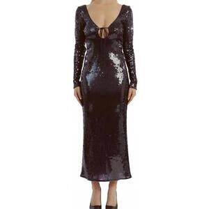 Bardot Verona Sequin Long Sleeve Maxi Dress in Chocolate Brown Size 10 New